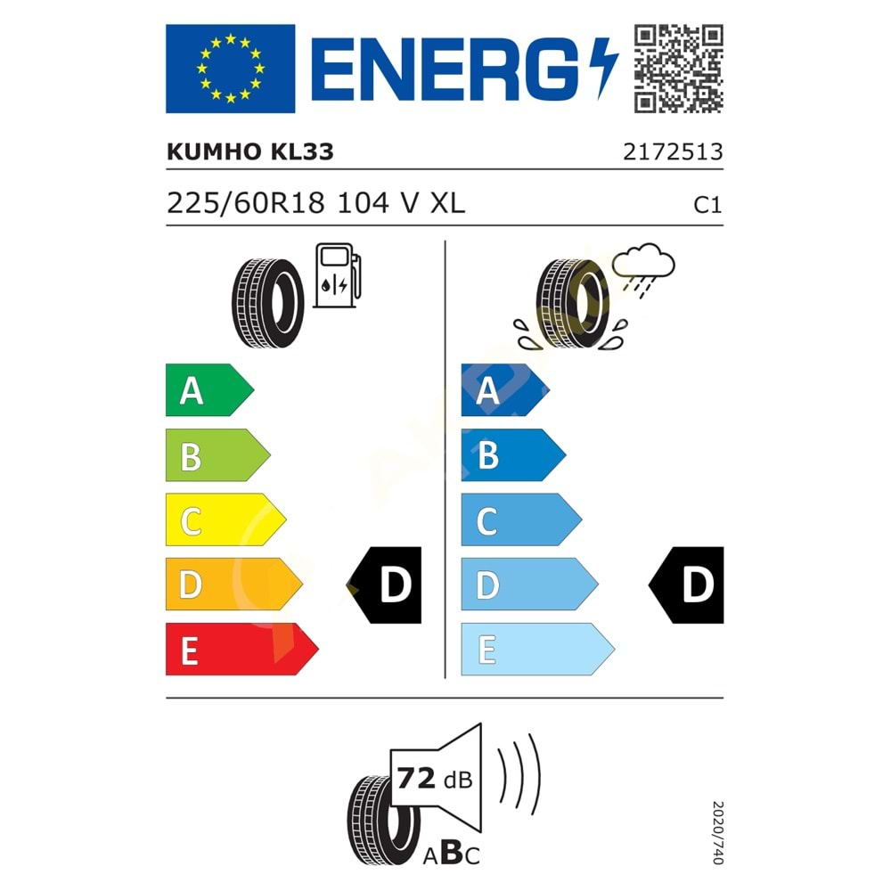 225/60/18 104V XL KL33 M+S* (KAR ARMALI) KUMHO