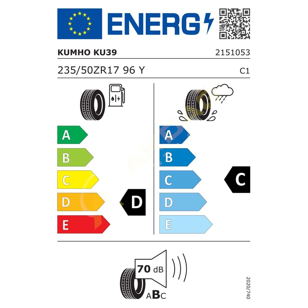 235/50/17 96Y KU39 KUMHO