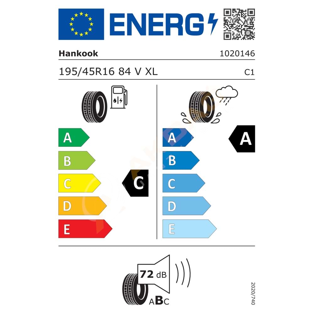 195/45/16 84H XL K125 VENTUS PRİME 3 HANKOOK